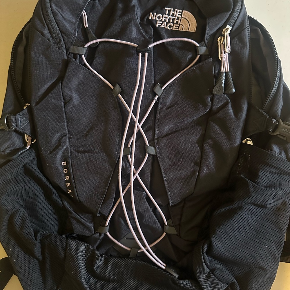 The North Face Black Backpack with Purple Accents
